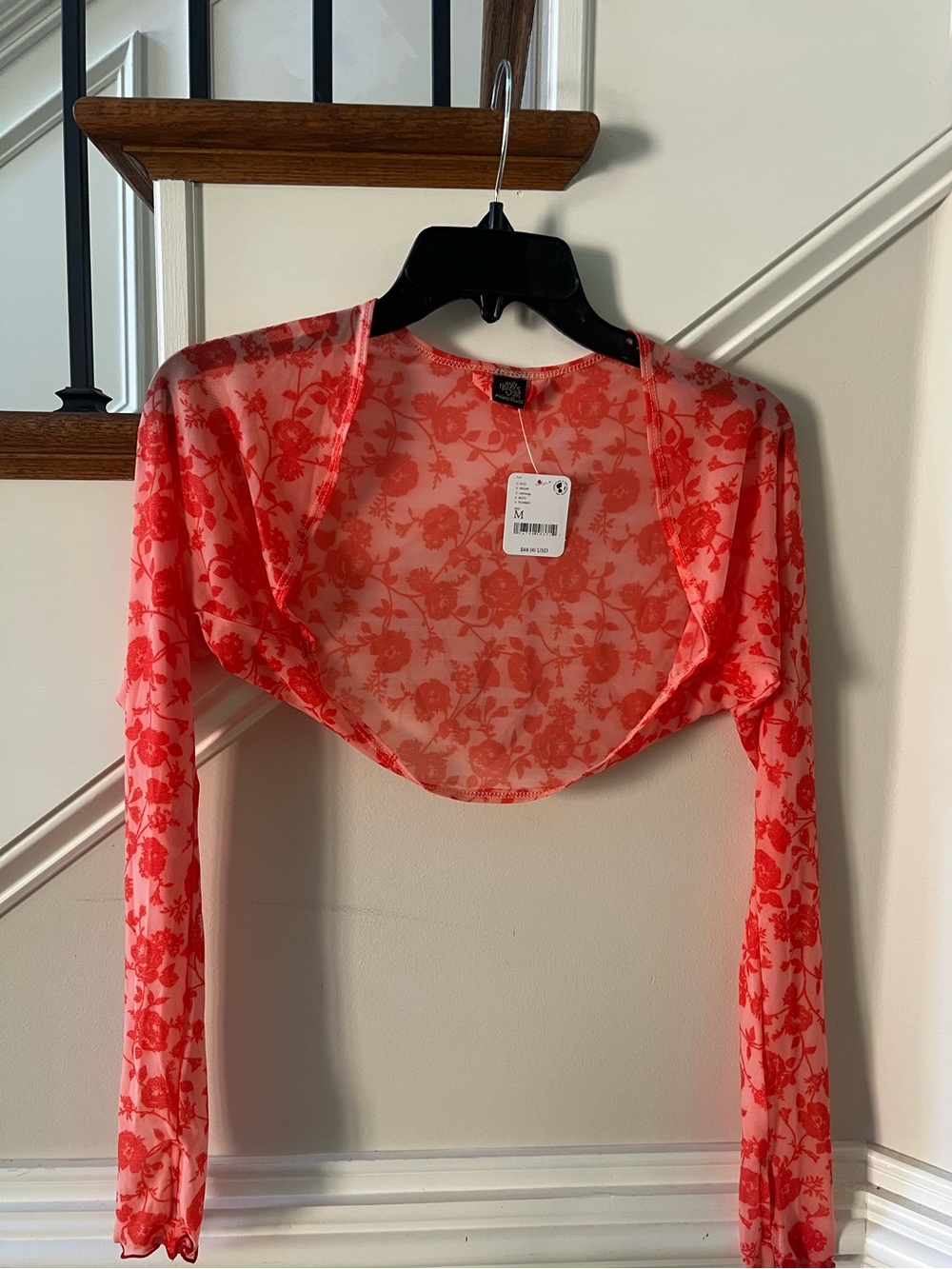 FREE PEOPLE Charlotte Sheer Floral Red Shrug Bolero